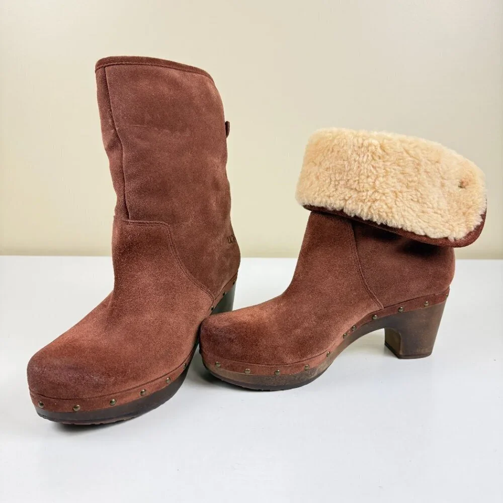 Like New UGG Lynnea Burnished Suede Foldable Shearling Boots S/N 3204